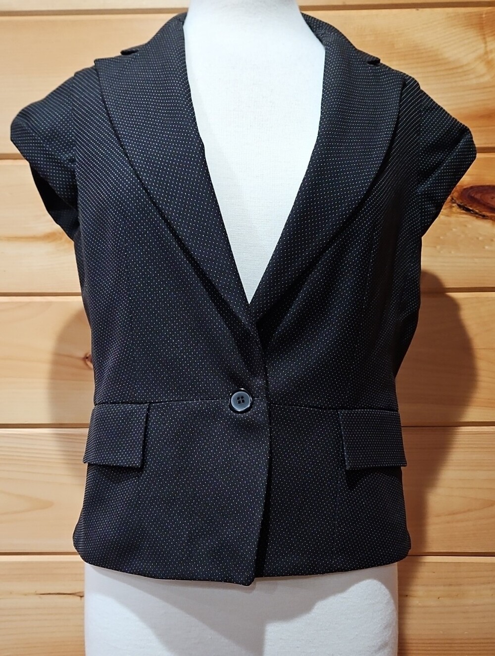 New York And Co. Women's Short Sleeve Notched Blazer Vest - Black Dotted Size 8